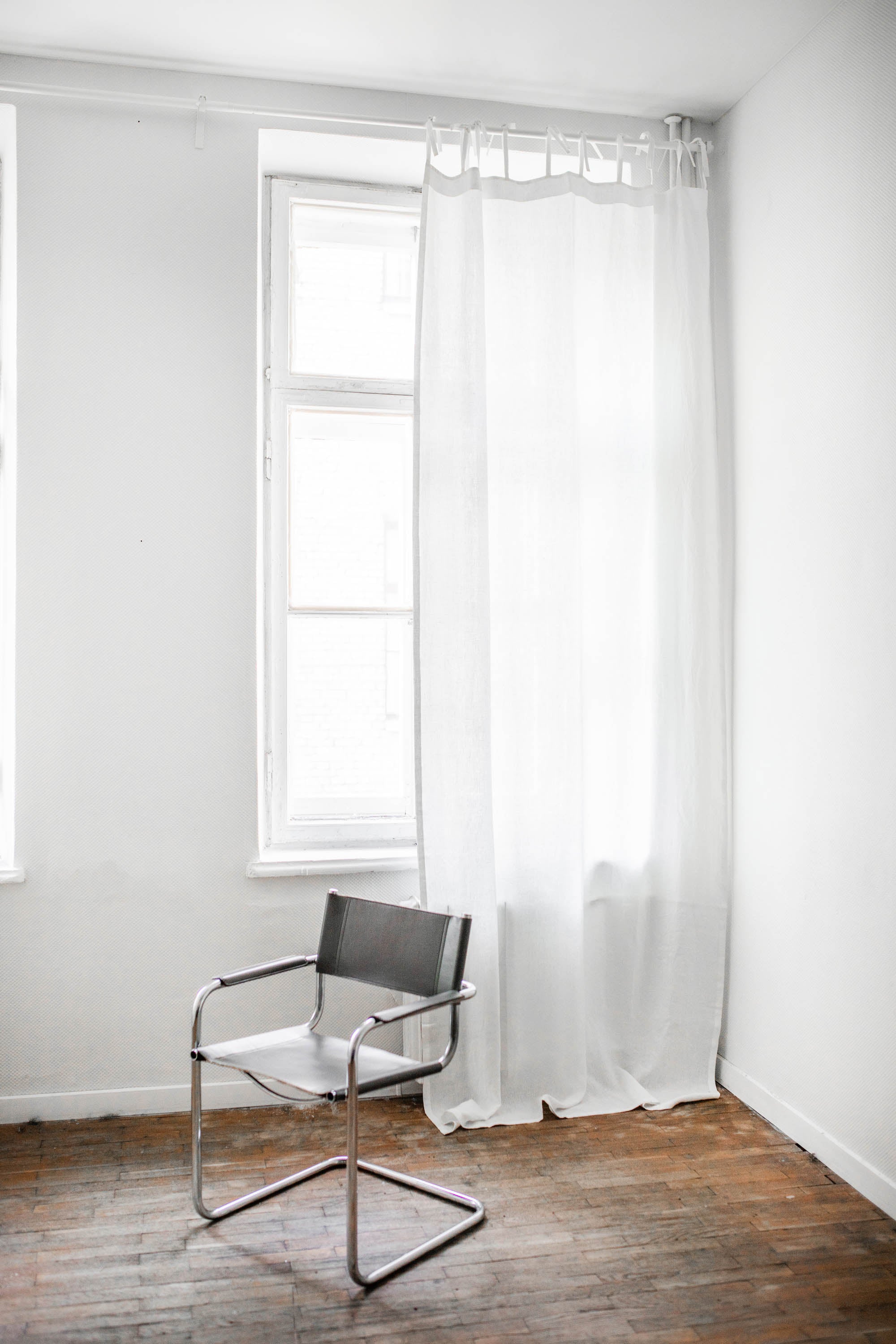 White Room With White Tie Top Linen Curtains By Amourlinen