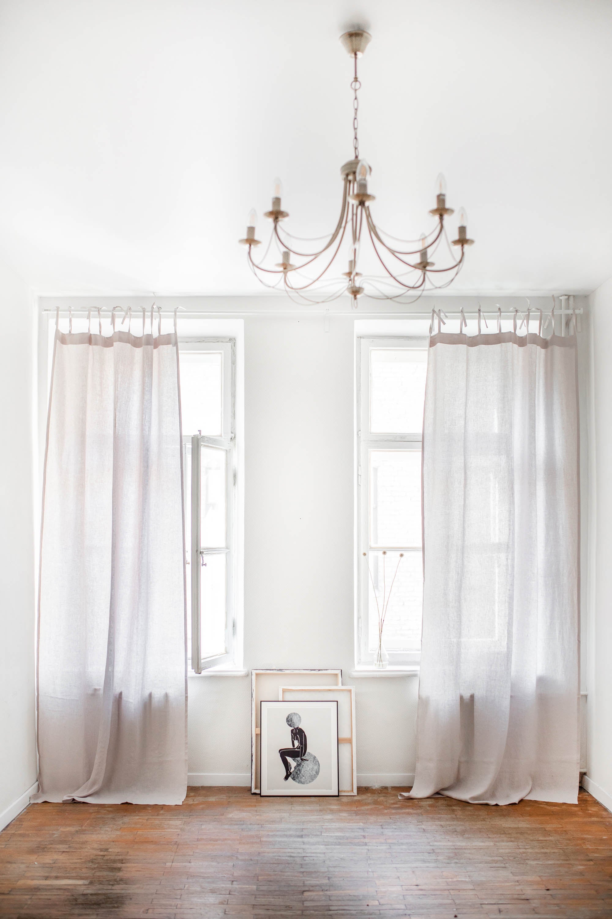 White Room With Cream Tie Top Linen Curtains By Amourlinen
