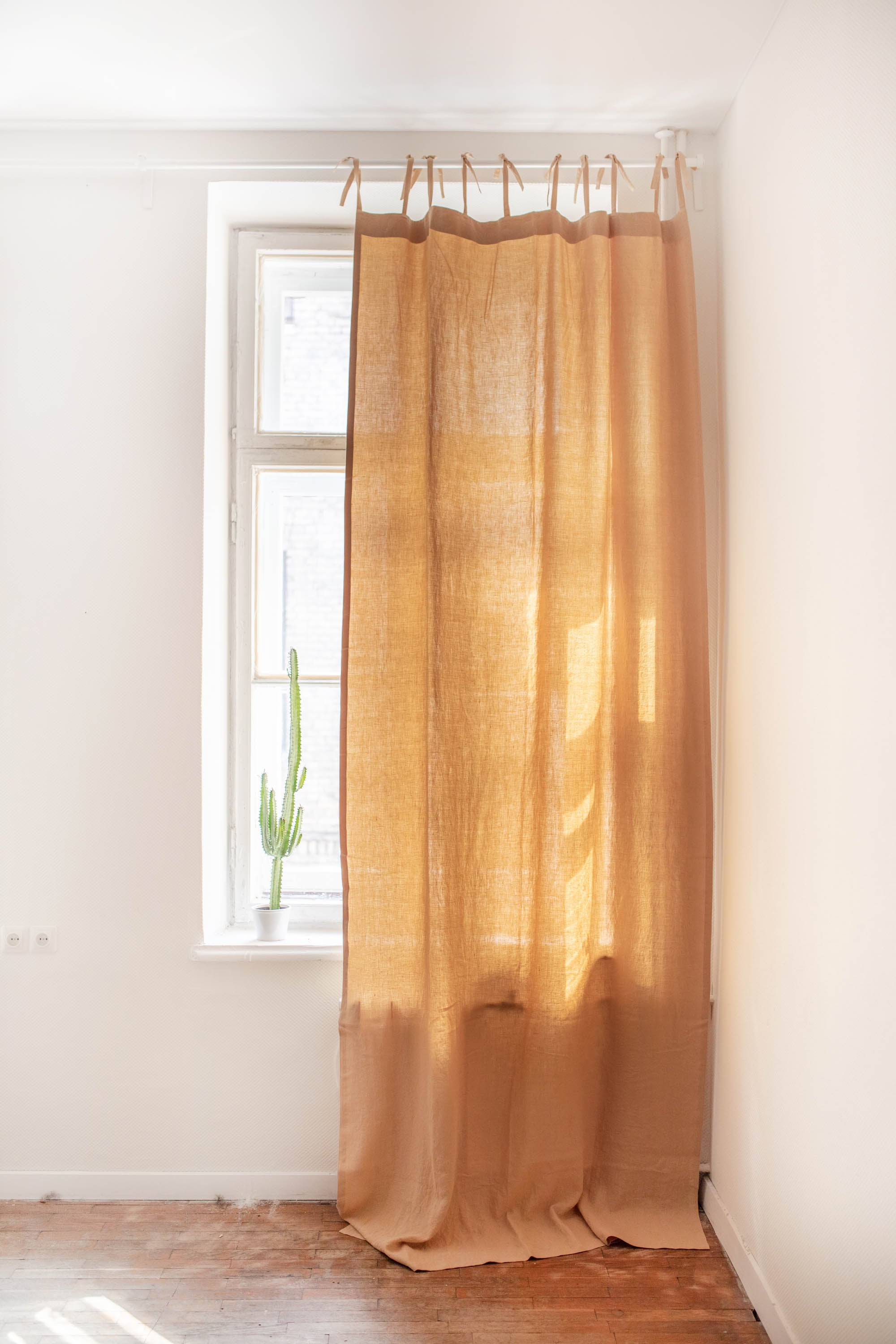 White Room With Mustard Tie Top Linen Curtains By Amourlinen