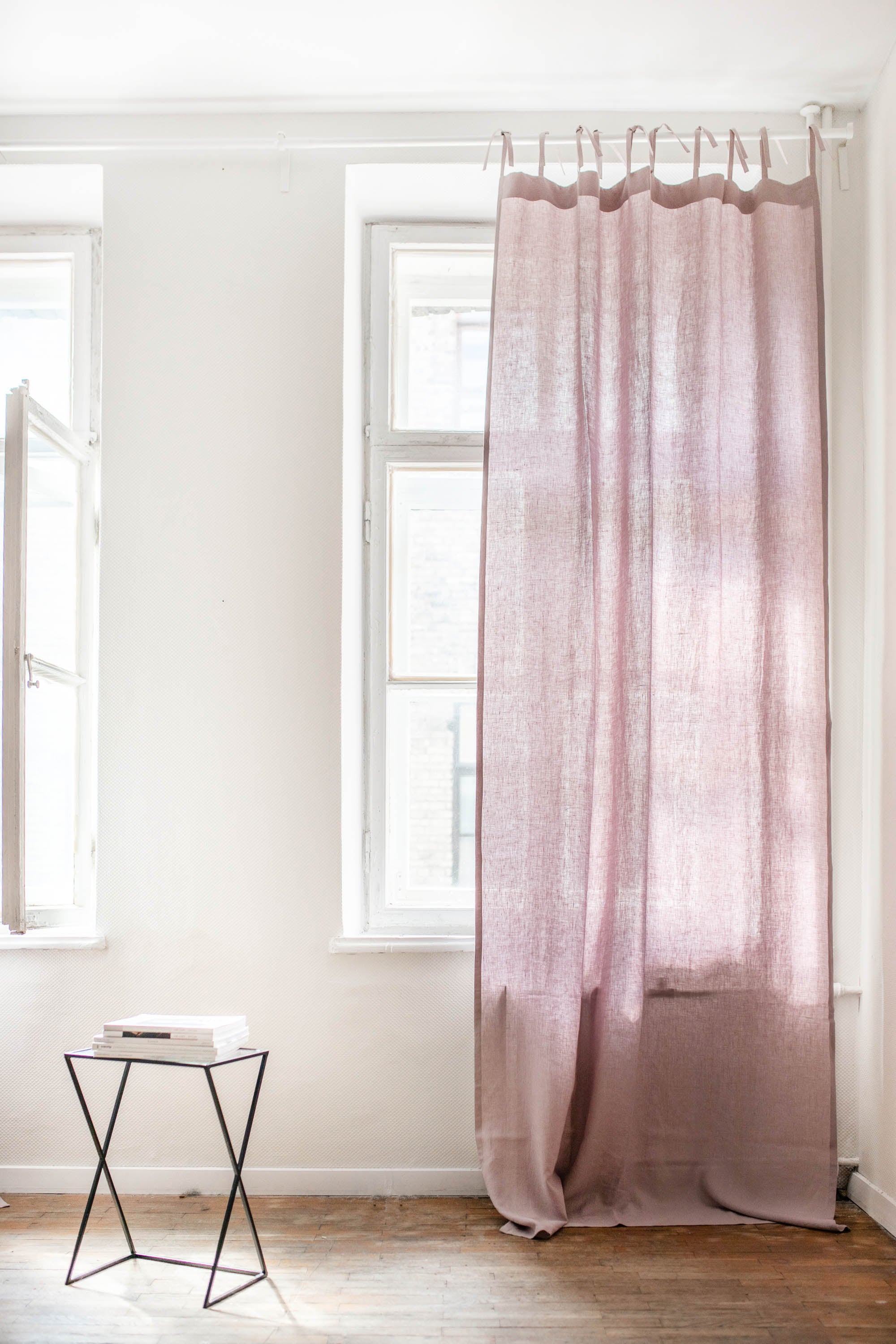 White Room With Cotton Candy Tie Top Linen Curtains By Amourlinen