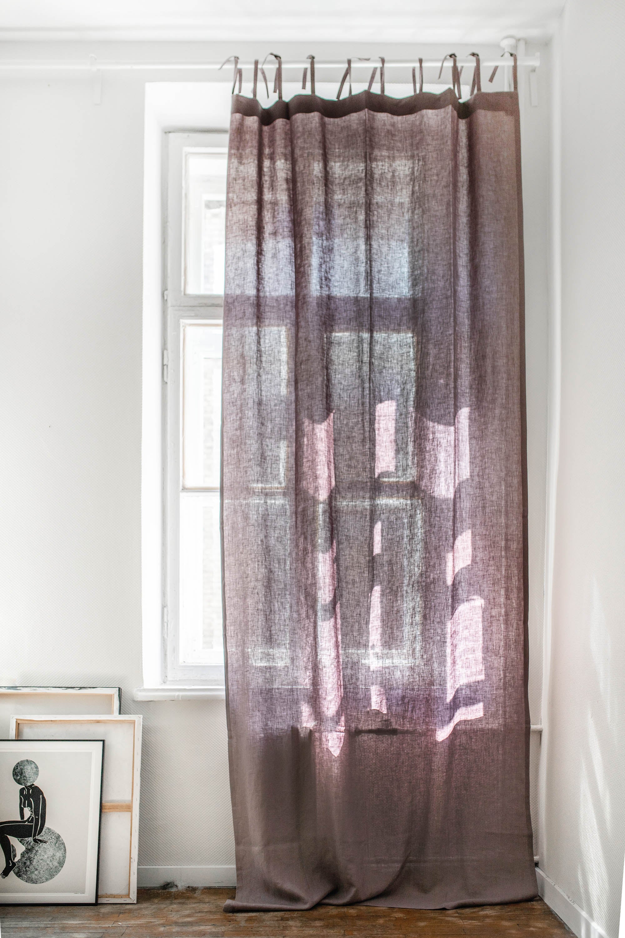 White Room With Dusty Lavender Tie Top Linen Curtains By Amourlinen