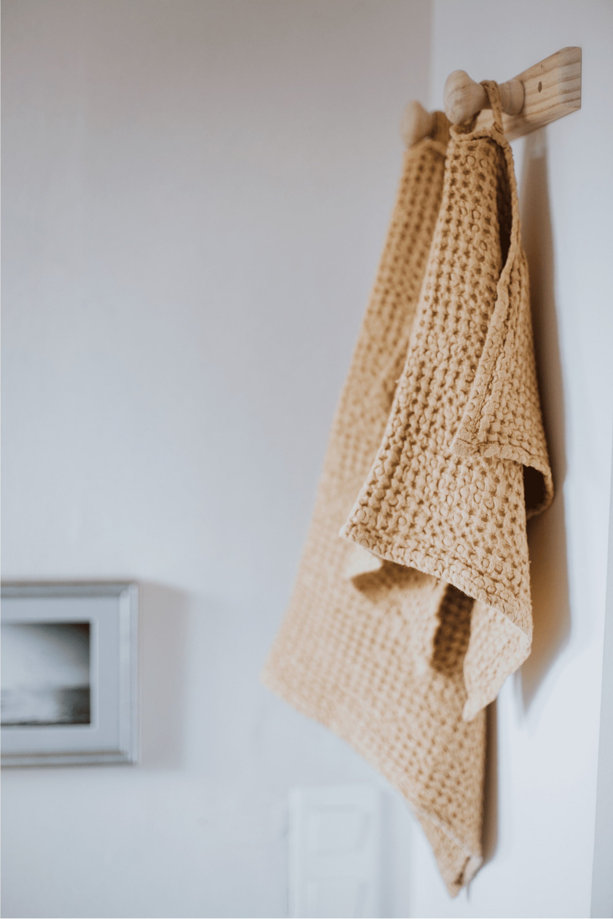Mustard Linen Face Towel Hanging