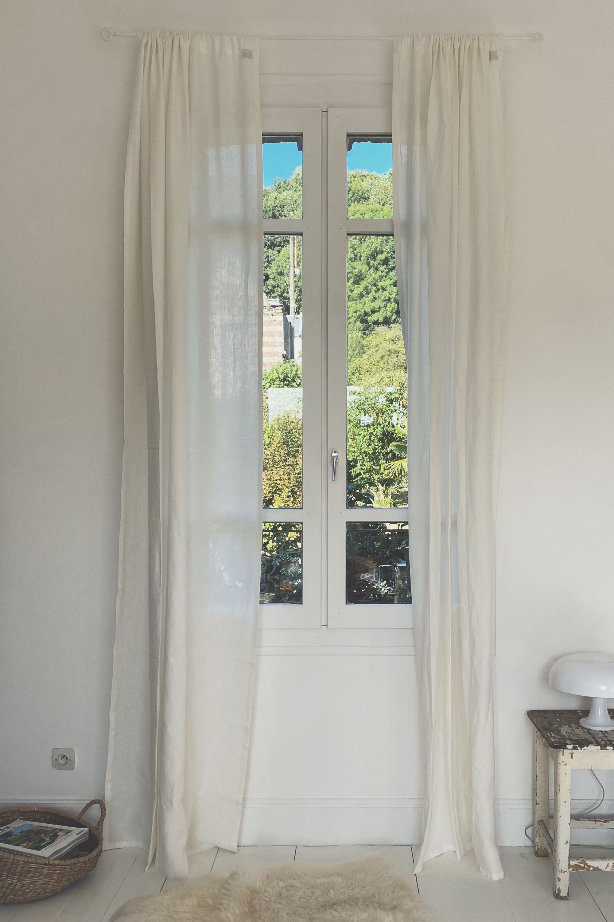 Rustic White Room With White Rod Pocket Linen Curtains By Amourlinen