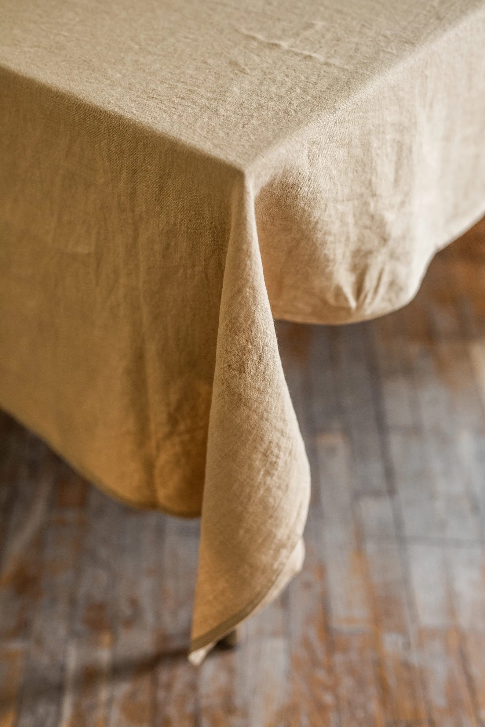 Close Up Of Mustard Color Linen Tablecloth By Amourlinen